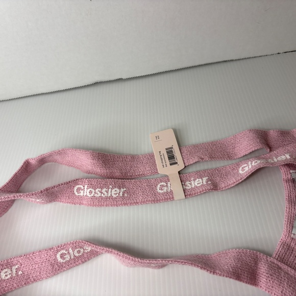 NEW Glossier Beauty Pink Mesh Twill Shopping Shoulder Bag Satchel Knit - Picture 3 of 8